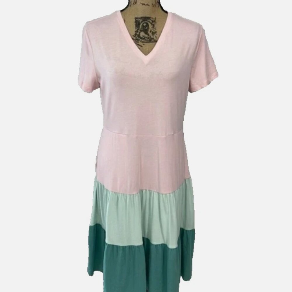 Land's End Tiered Sleeveless Colorblock Midi Dress - Medium